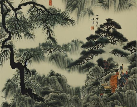 Chinese God of Abundance Rides Tiger in Mystical Forest