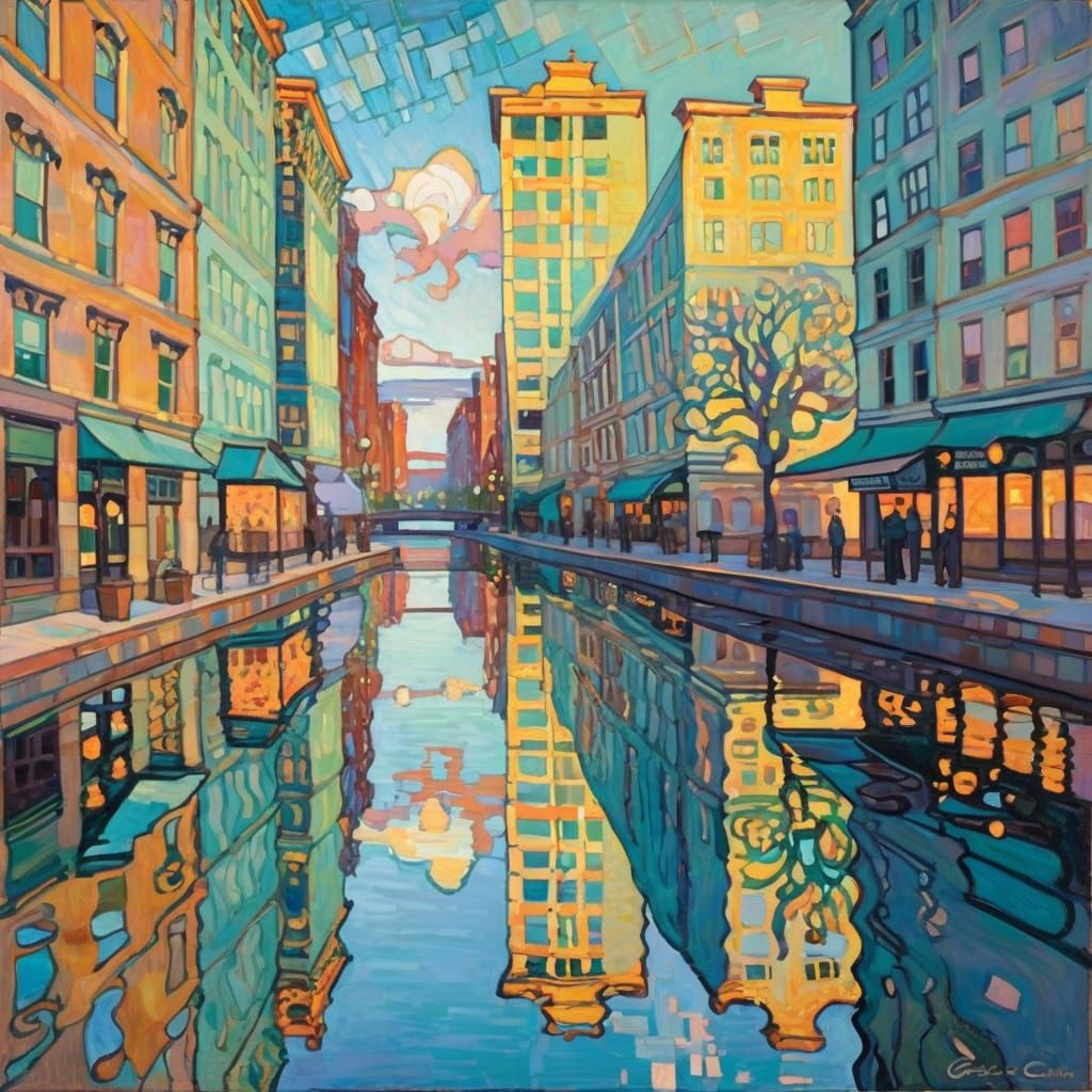 Vibrant Cityscape Reflection in Water