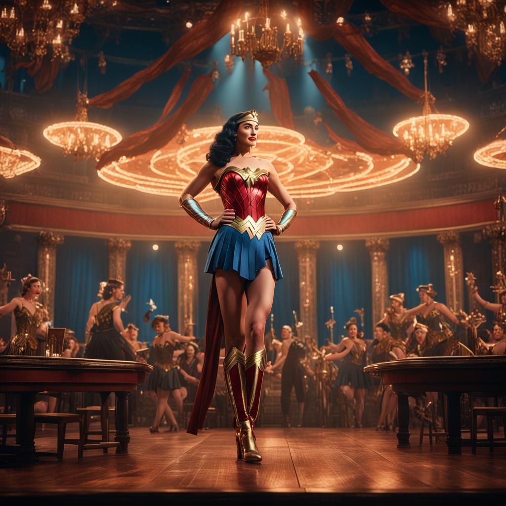 Wonder Woman as Burlesque Dancer, Detailed Matte Painting