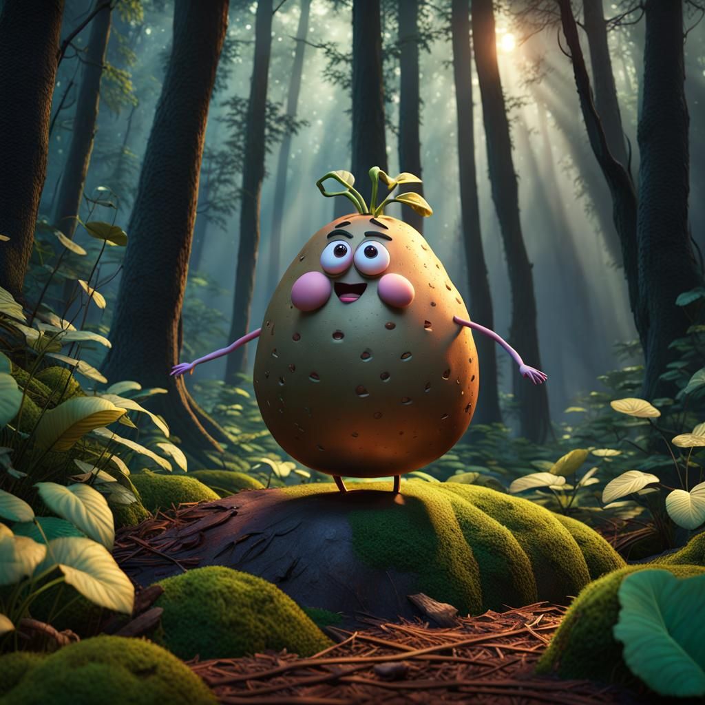Creepy Potato Ballet Dancer in Gloomy Forest