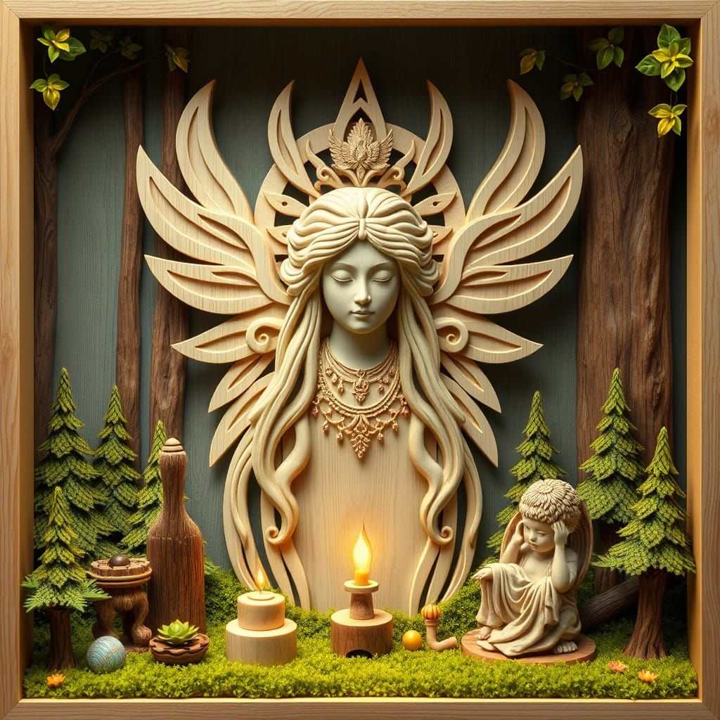 Ancient Goddess Amidst Wooden Wonders