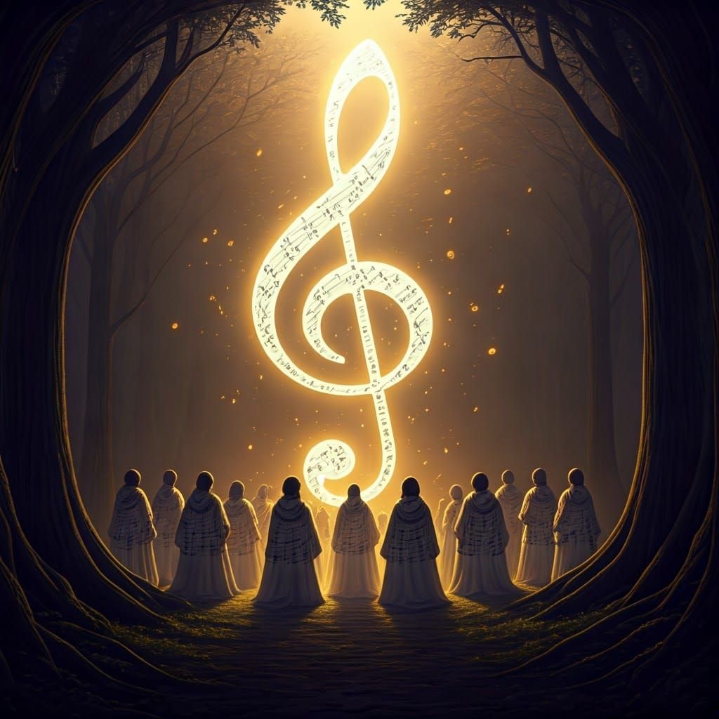 Ethereal Treble Clef Totem in Dreamlike Glade