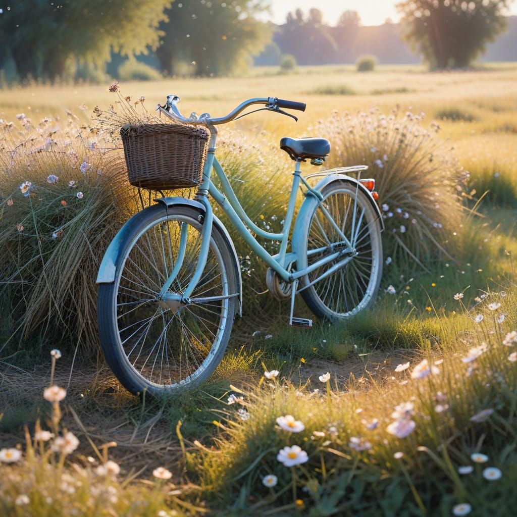 Ethereal Old Bicycle in Whimsical Hay Meadow
