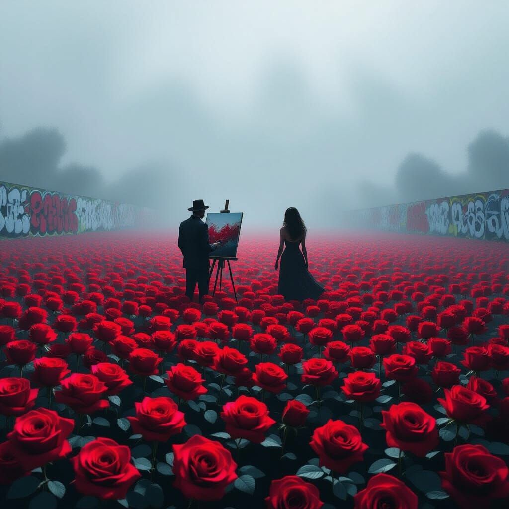 Painter Offers Heart to Actress Amidst Rose Sea