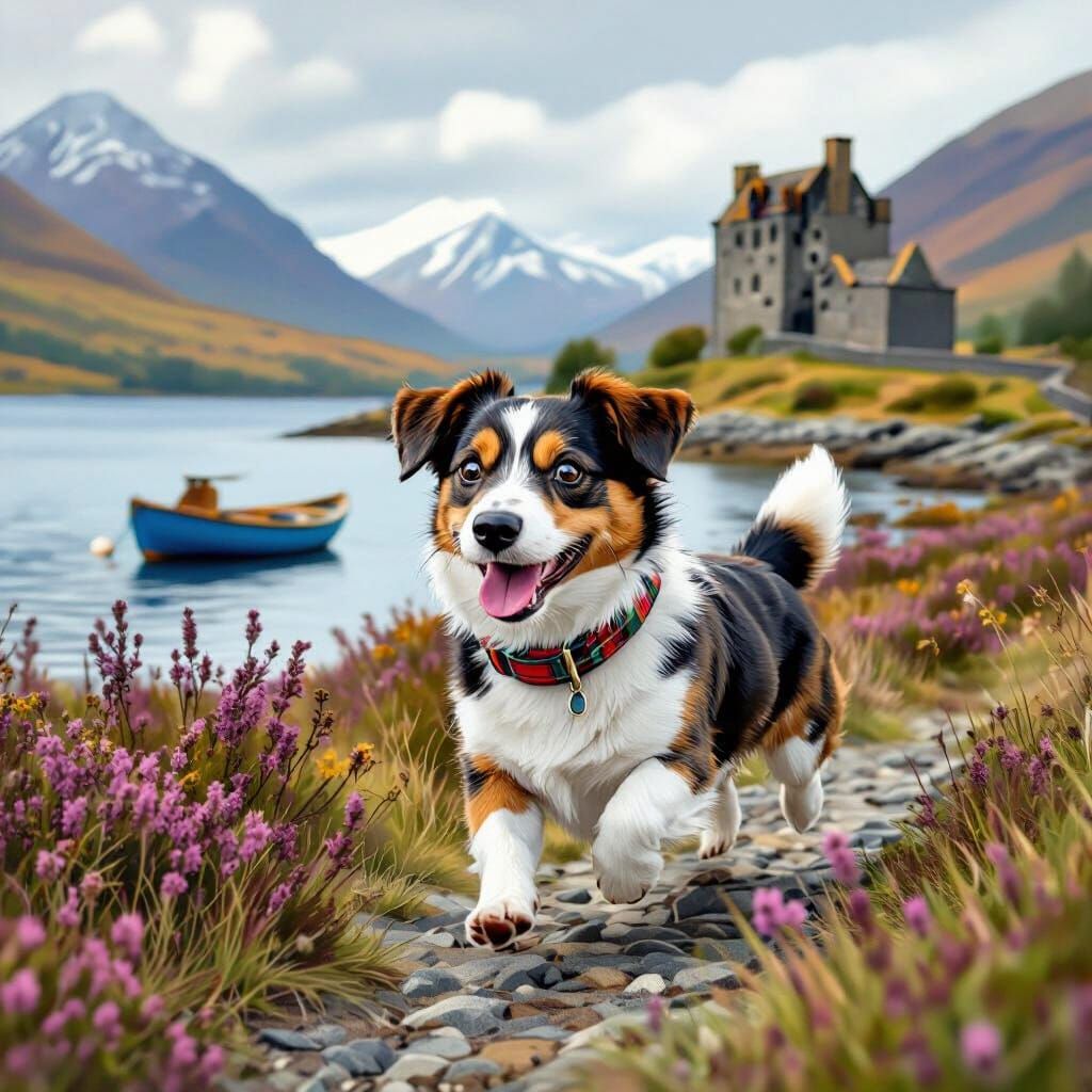 Playful Jack Russell Corgi Mix in Scottish Highlands