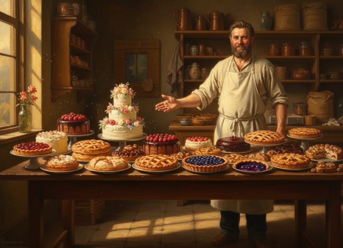 Baker's Pride: Man Smiles Amidst Pastry Perfection