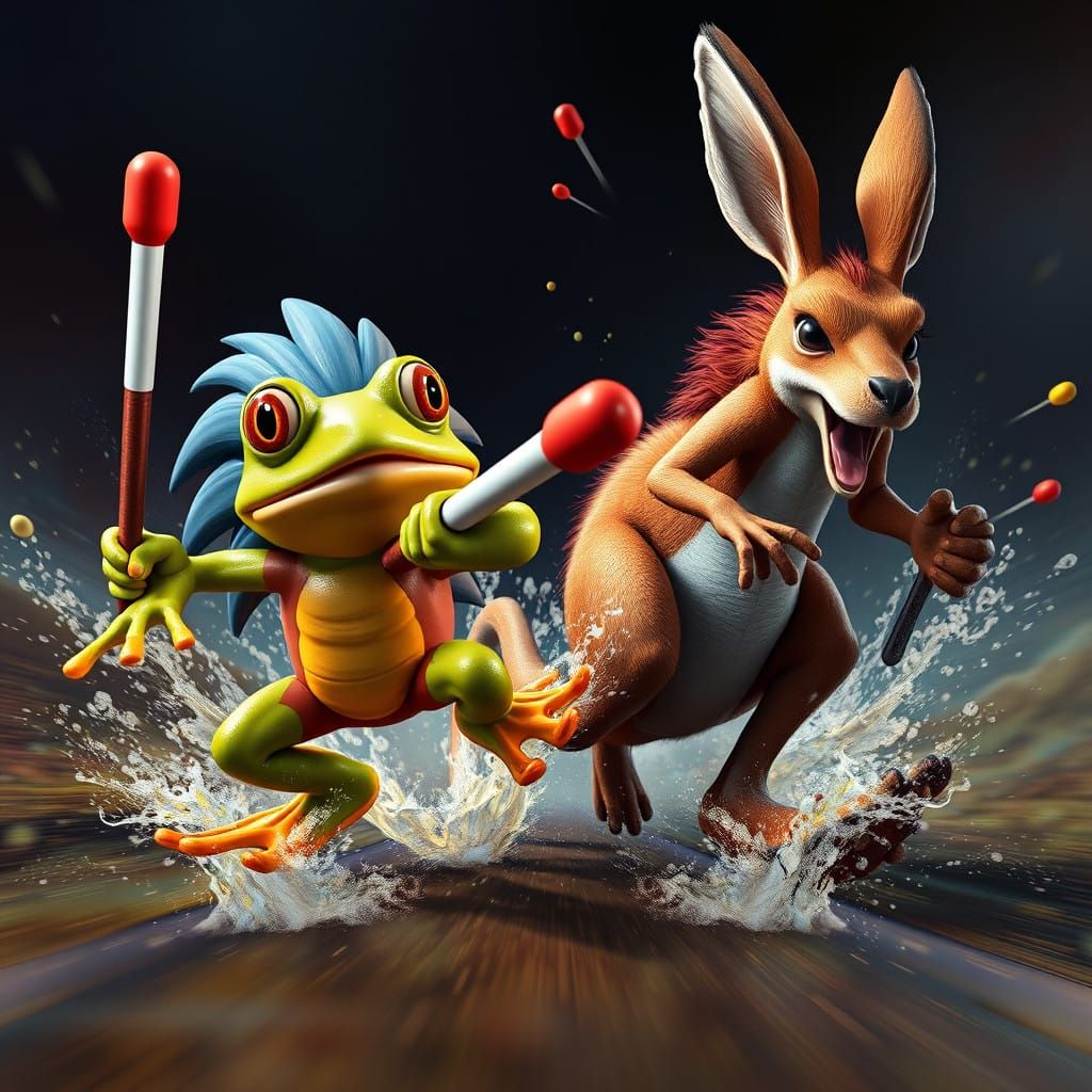 Fantastical Warriors Engage in Pong Stick Battle in Deep, In...