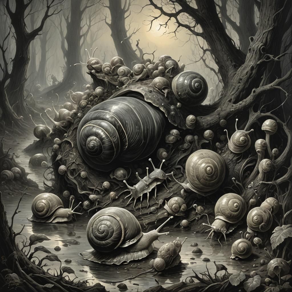 Horrific Snails in Dark Fantasy Style