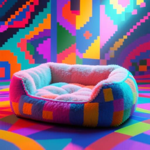Kandinsky-Inspired Pet Bed in 8-Bit Style