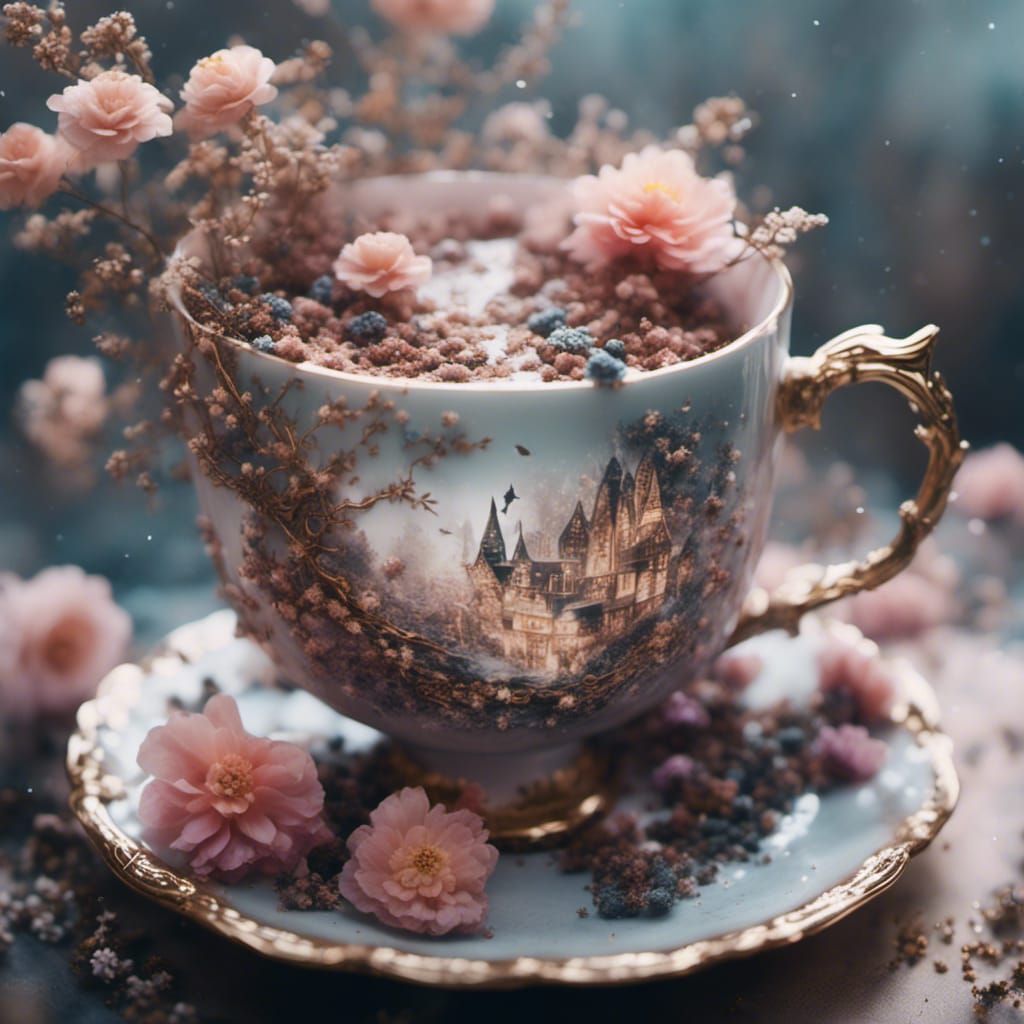 Ethereal Fairy Teacup Portrait in Dreamlike Atmosphere