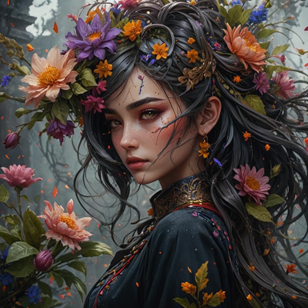 Girl with Flowers: Detailed Matte Painting