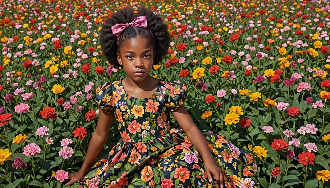 Girl in Flower Field, Contemporary Portrait