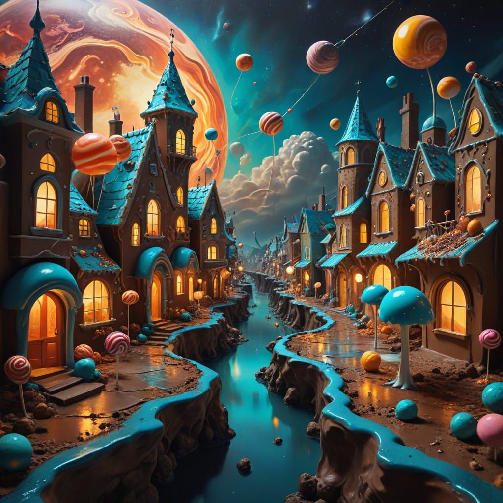 Surreal Candy Metropolis with Chocolate Rivers