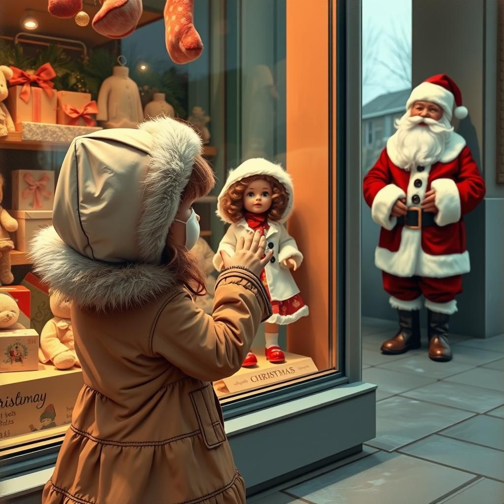Girl Gazing at Christmas Toys in Shop Window