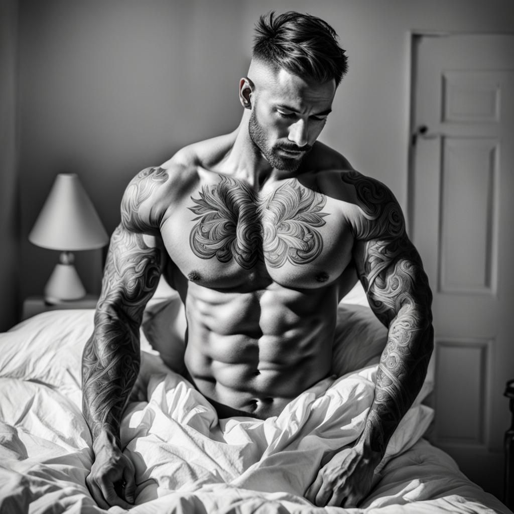 Coloring Book Style Tattooed Man Asleep