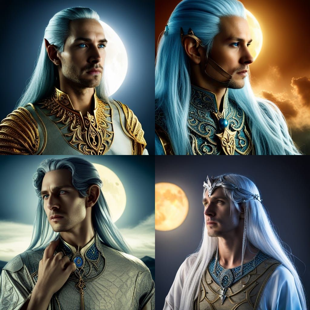 Elven Man with Moon Jewelry in Mystical Forest