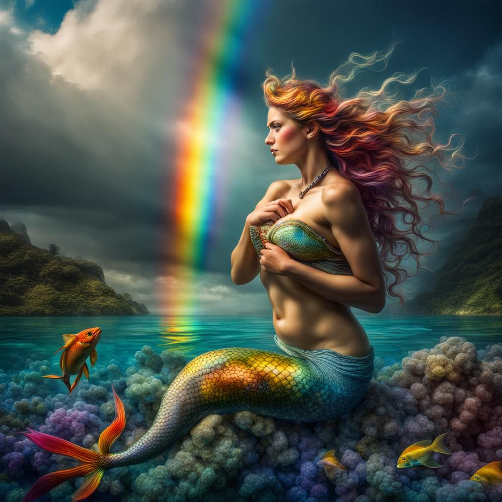 Hyperrealistic Mermaid in Rainbow Colors