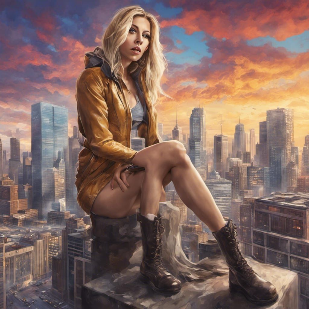 Giantess About to Crush City: Hyperrealistic Concept Art