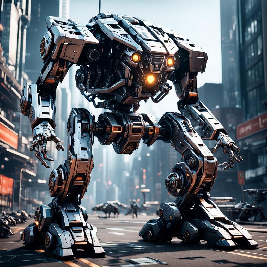 Futuristic Sci-Fi Mech in Polished Metal