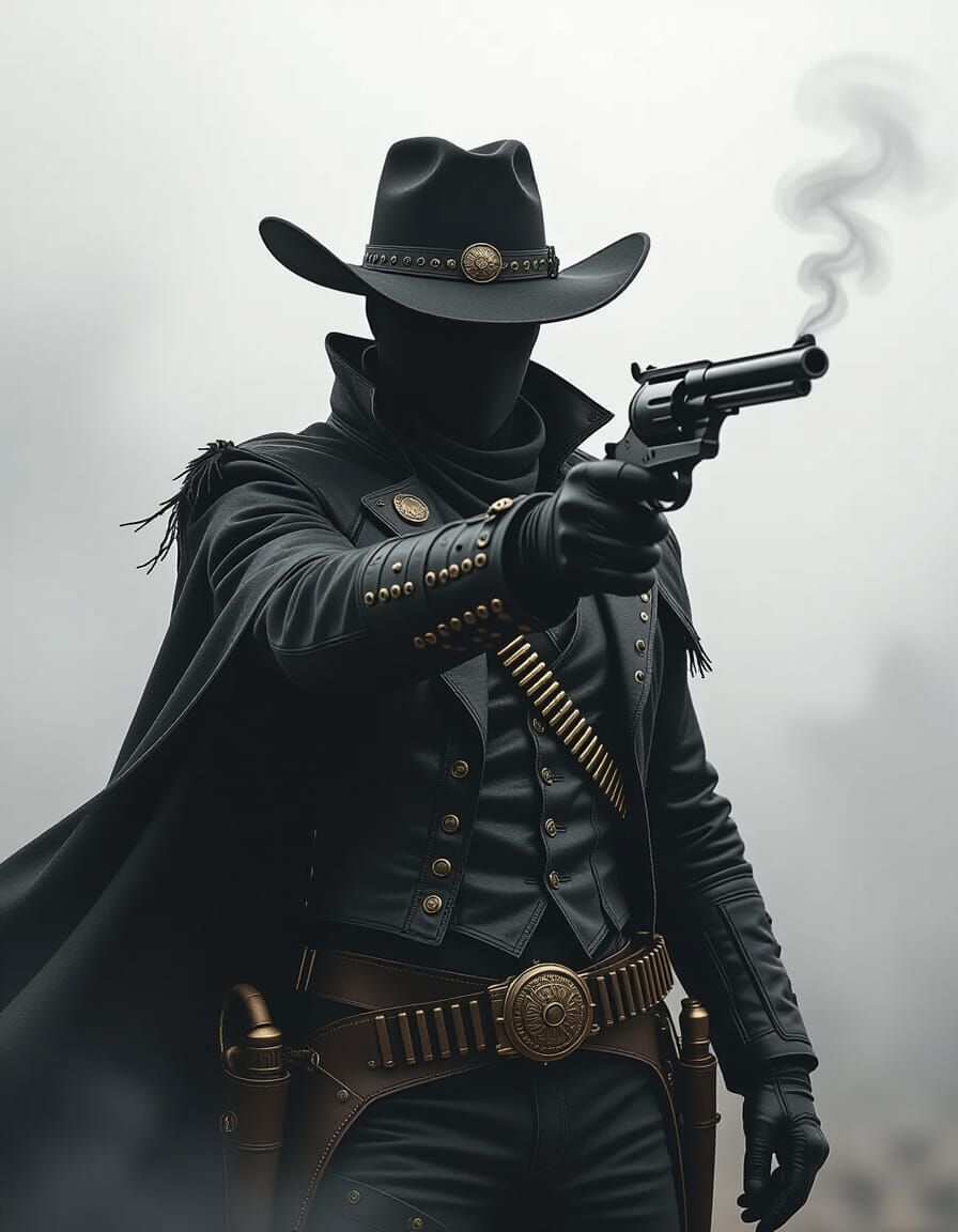 Steampunk Cowboy Gunfight in Ethereal Gas, Necropunk Style