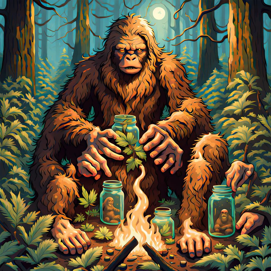 Magical Sasquatch in Enchanted Cannabis Forest