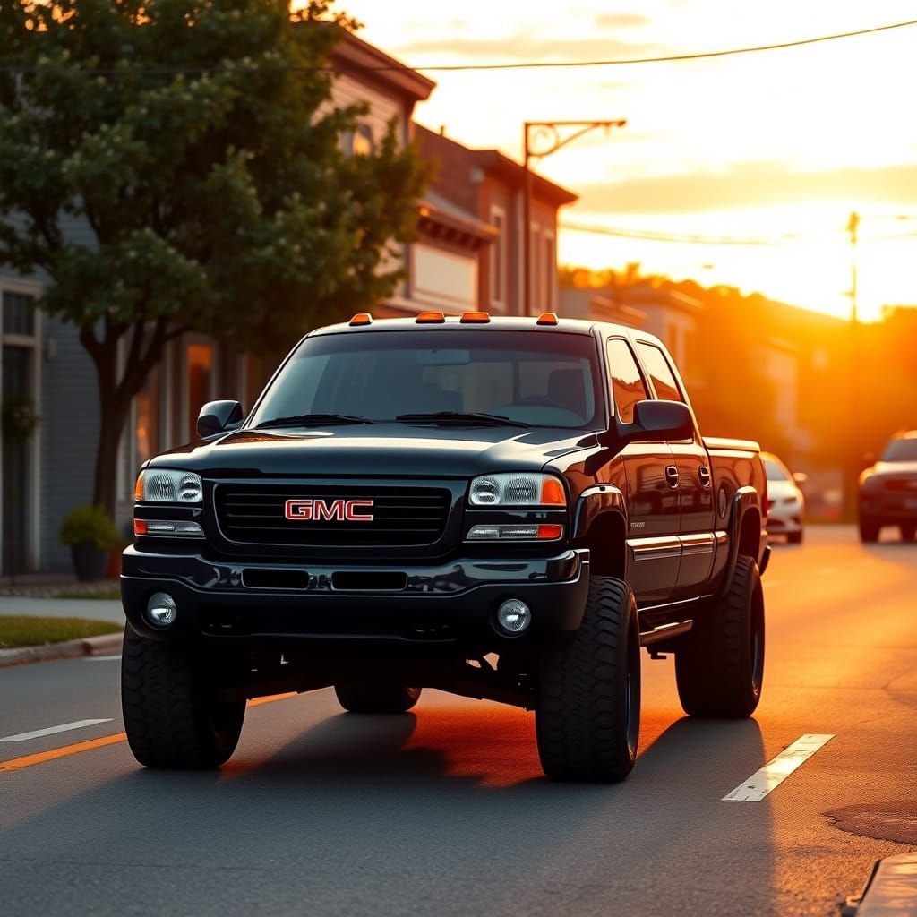Navy Blue GMC Sierra in Photorealistic Style