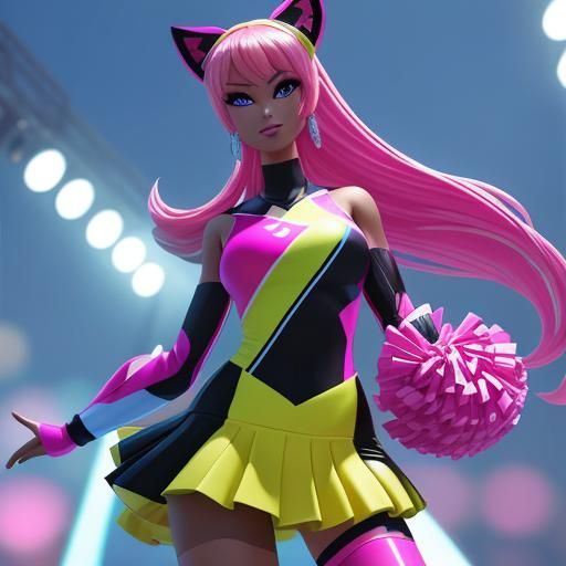 Barbie and Ken Cheerleaders in Neon Anime Style