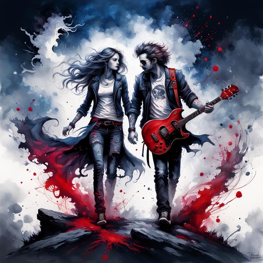 Epic Ink Illustration of Rocker Couple