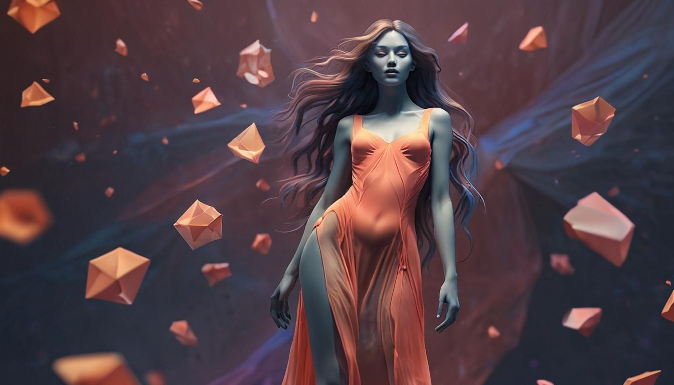 Slender Figure in Pink-Blue Tulle Dress: 3D Render