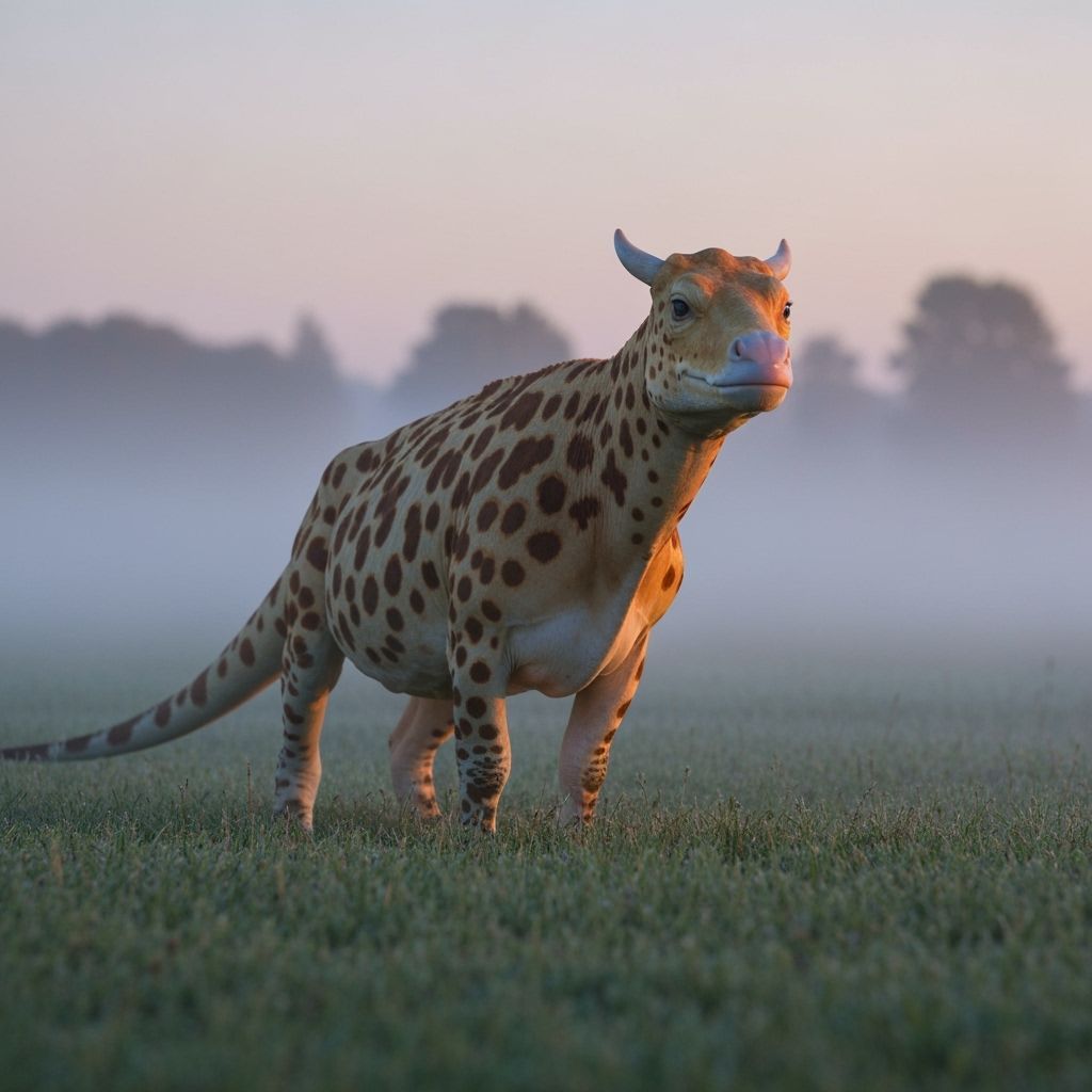 Shy Dairy Cow Dragon in Misty Dawn Field