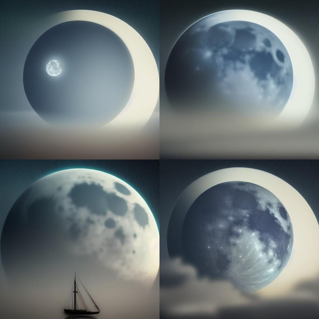 Epic Moon Over Ocean Digital Matte Painting