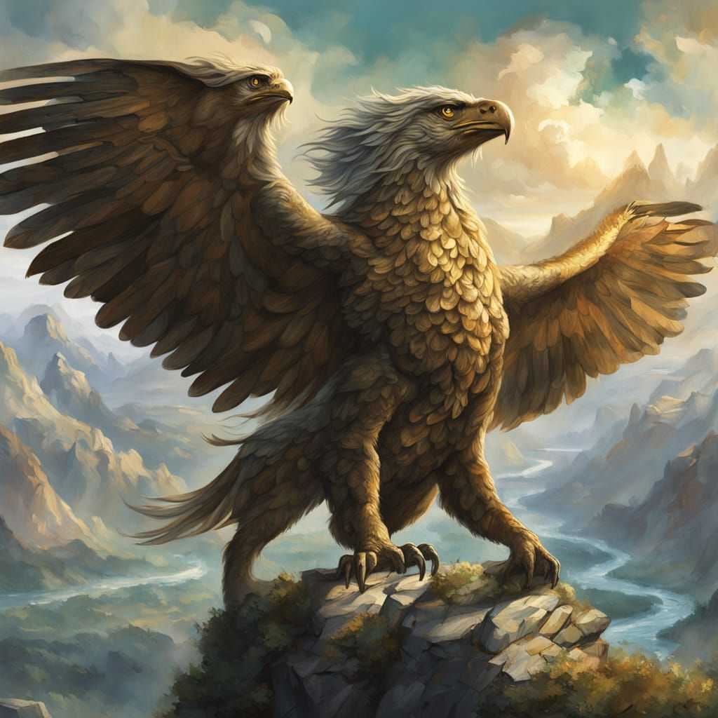 Golden Griffin Soaring Through Radiant Skies