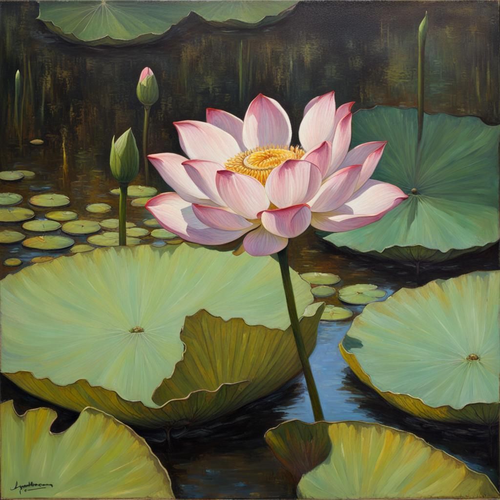 Lotus Flowers in Oil Painting Style