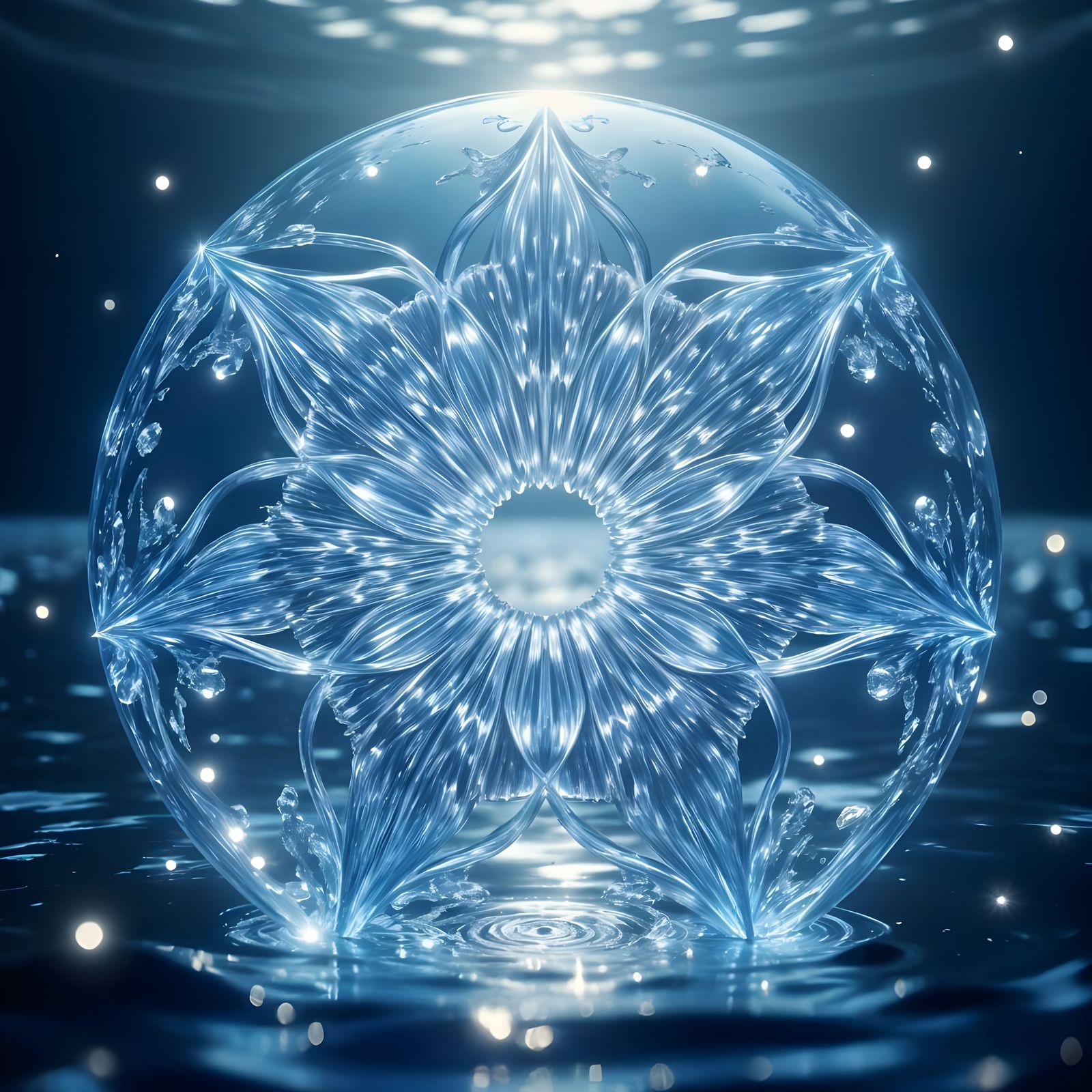 Abstract Water Mandala Star with Blue and White Light