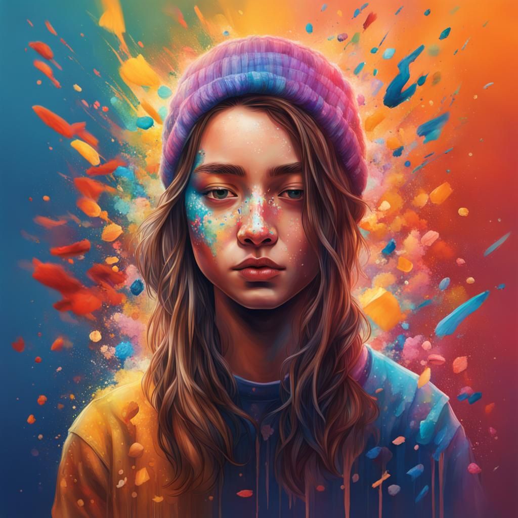 Intricately Detailed Portrait of a Girl in Splash Art