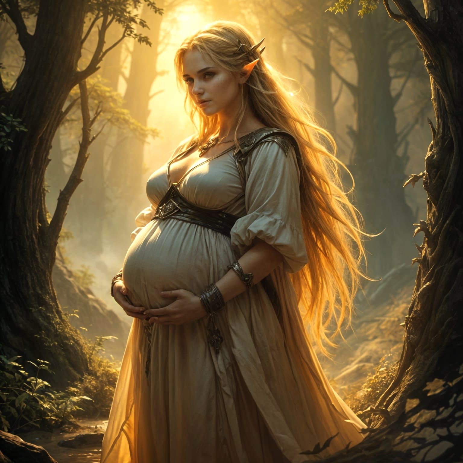 Elf Mother Radiates Love in a Fantastical Realm