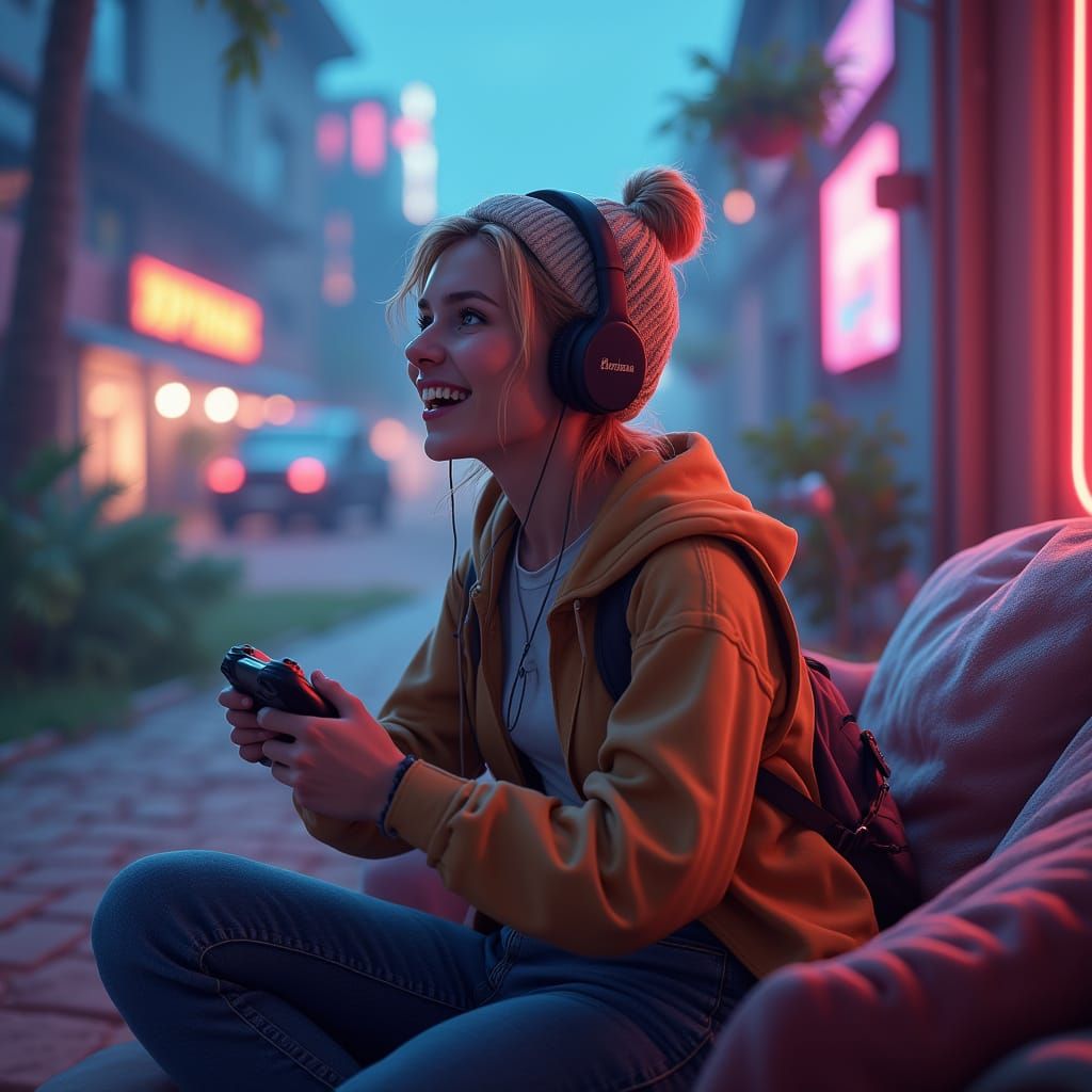 Enthusiastic Gamer Grandma in Detailed Matte Painting