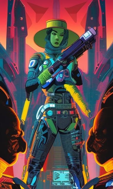 Sci-Fi Space Cowgirl Rebel in Triadic Colors