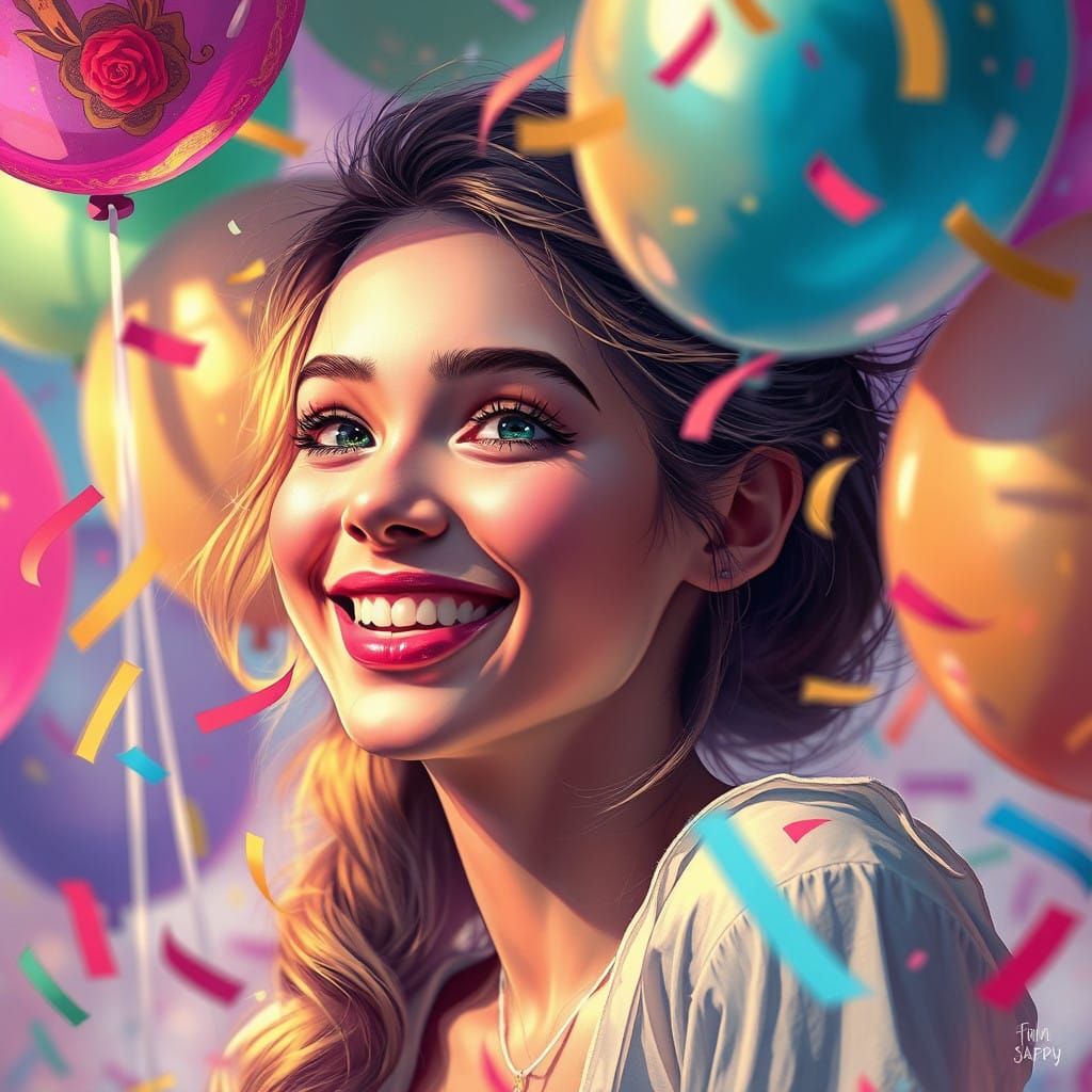 Whimsical Joy in Vibrant Futuristic Landscape