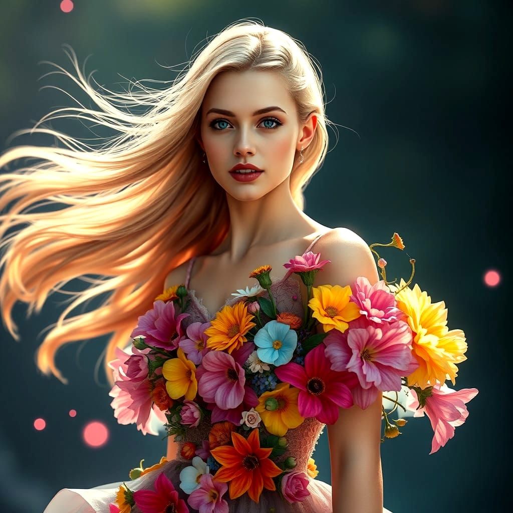 Beautiful Woman in Floral Dress