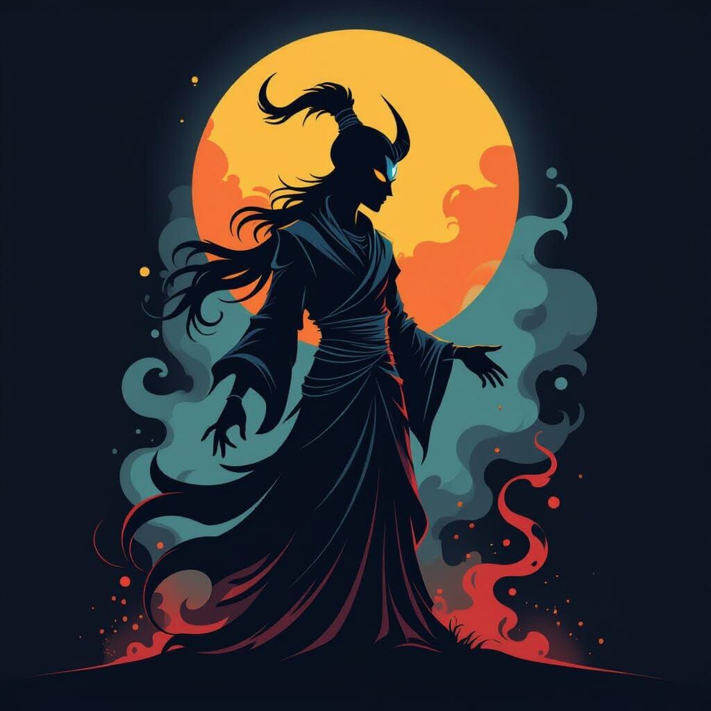 Minimalist Djinn Graffiti Art with Dramatic Backlighting