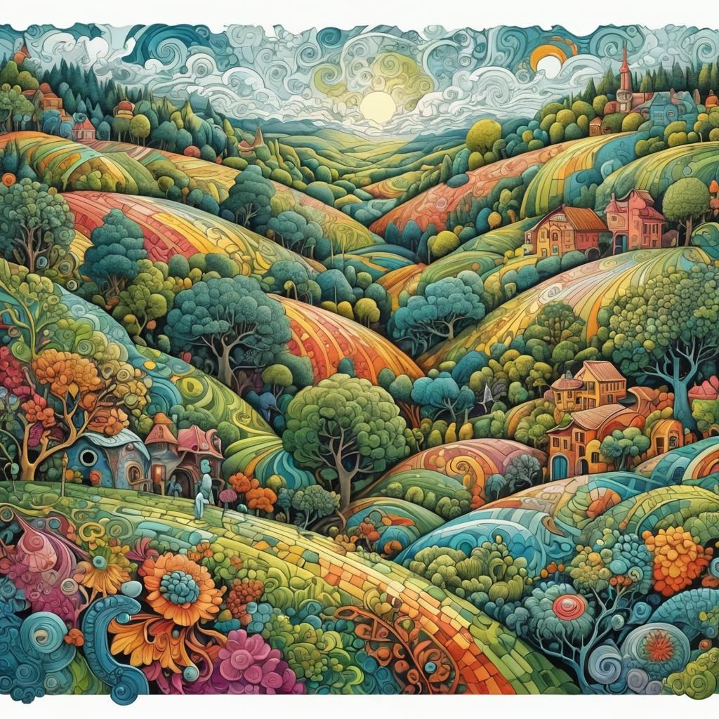 Surreal Abstract Landscape in Zentangle Fractal Style