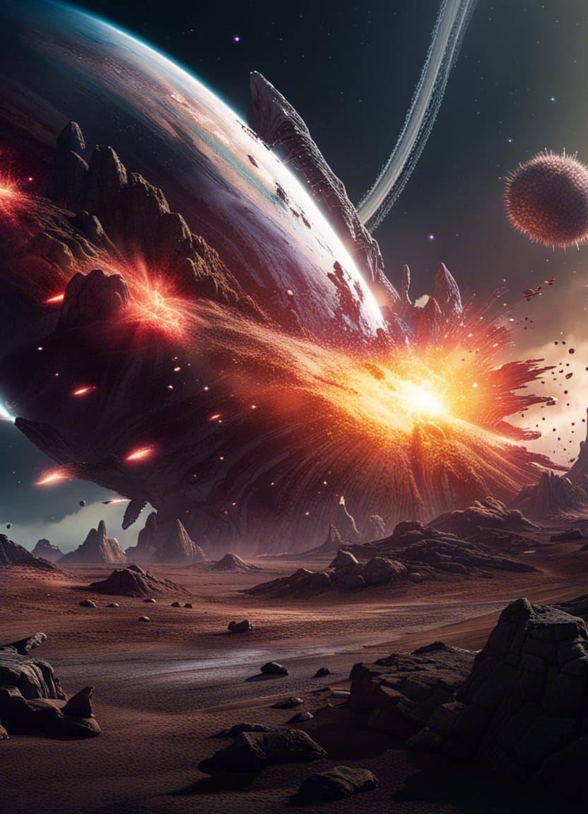 Explosive Alien Invasion on Distant Planet: Matte Painting