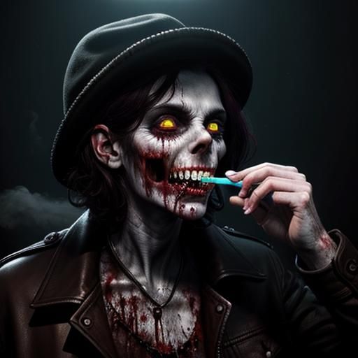 Zombie Brushing Teeth: Humorous Dental Hygiene