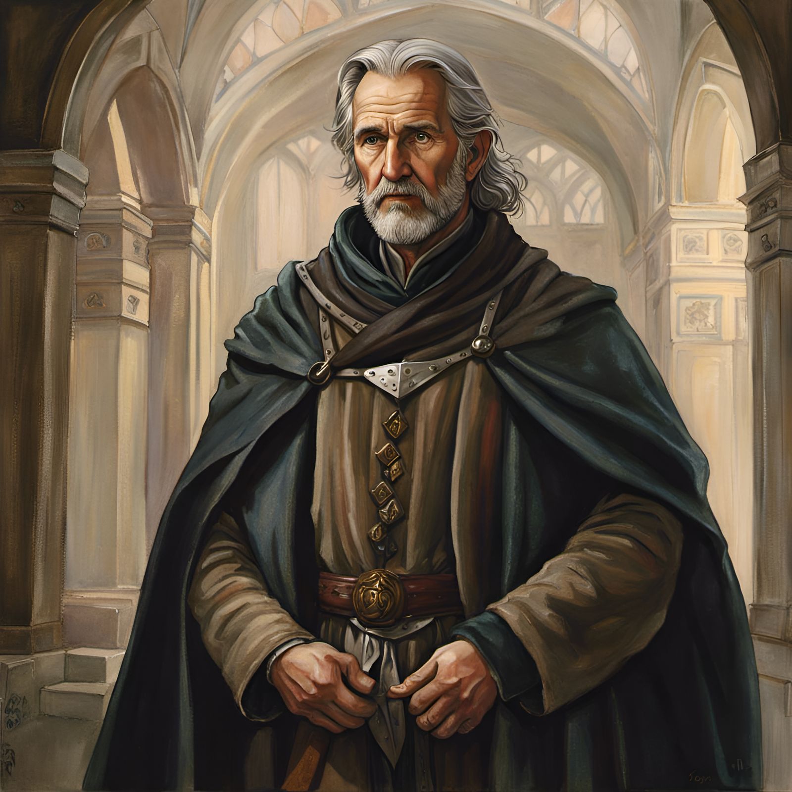 Grizzled Old Man in Medieval Fantasy, Watercolor Style