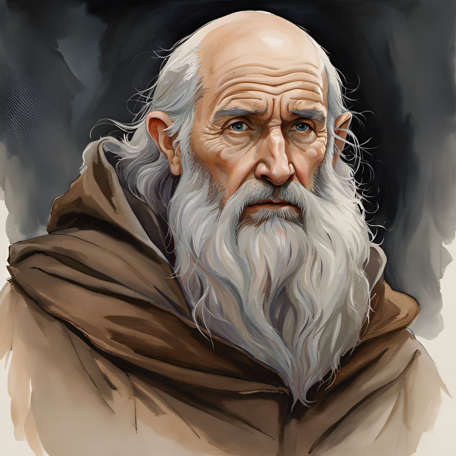 Weary Old Man in Medieval Fantasy, Ghibli Watercolor