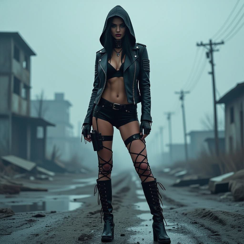 Cyborg Goth in Apocalyptic World: Sci-Fi Concept Art