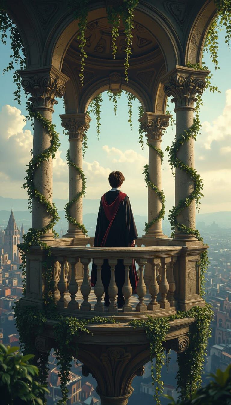 Harry Potter in a Surrealist Landscape