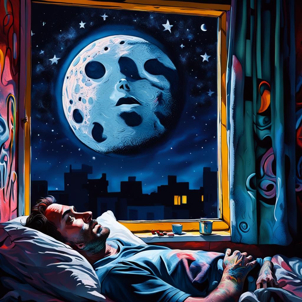 Surreal Man Bathed in Moonlight: High-Contrast Portrait