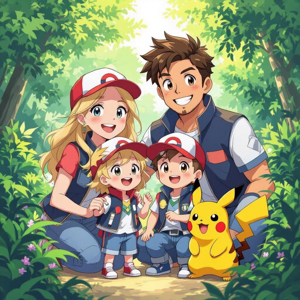 Pokémon Family Portrait in Anime Style